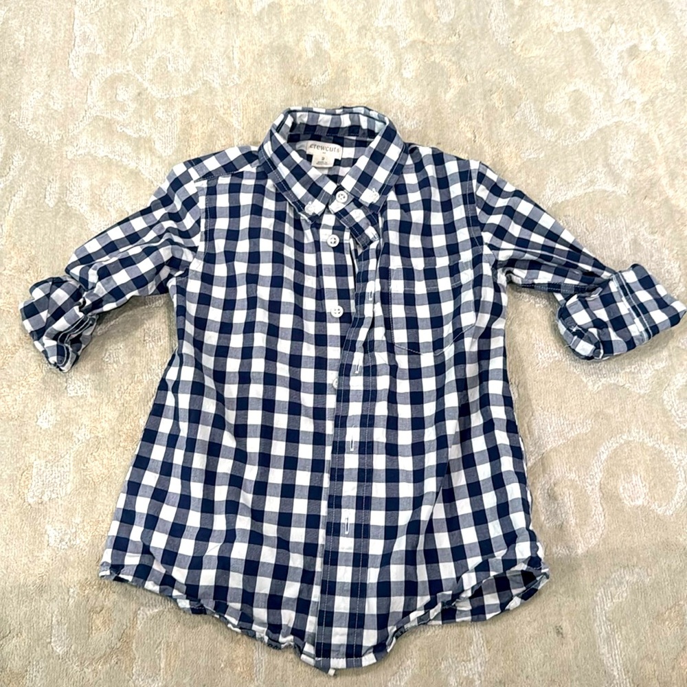 J.Crew crew cuts size 2, navy and white woven long sleeve shirt